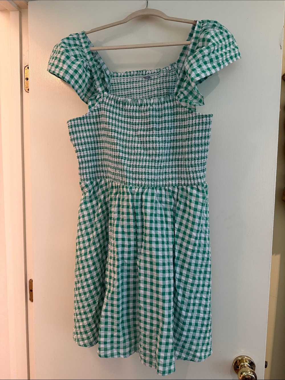 Green Gingham Smocked Kids Dress